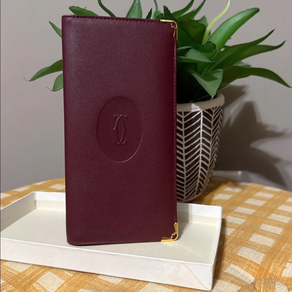 Cartier Burgundy Leather Wallet with Gold Details - Picture 13 of 16